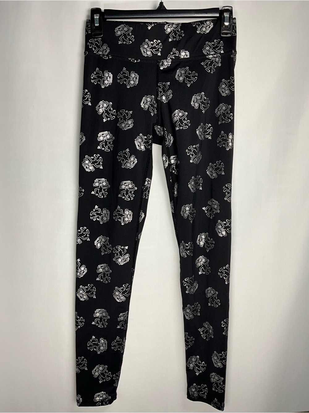 Terez x Keith Haring Robot Leggings Size S Black & Silver Foil Printed